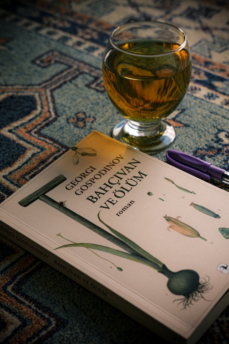 cozy reading setup with tea and book