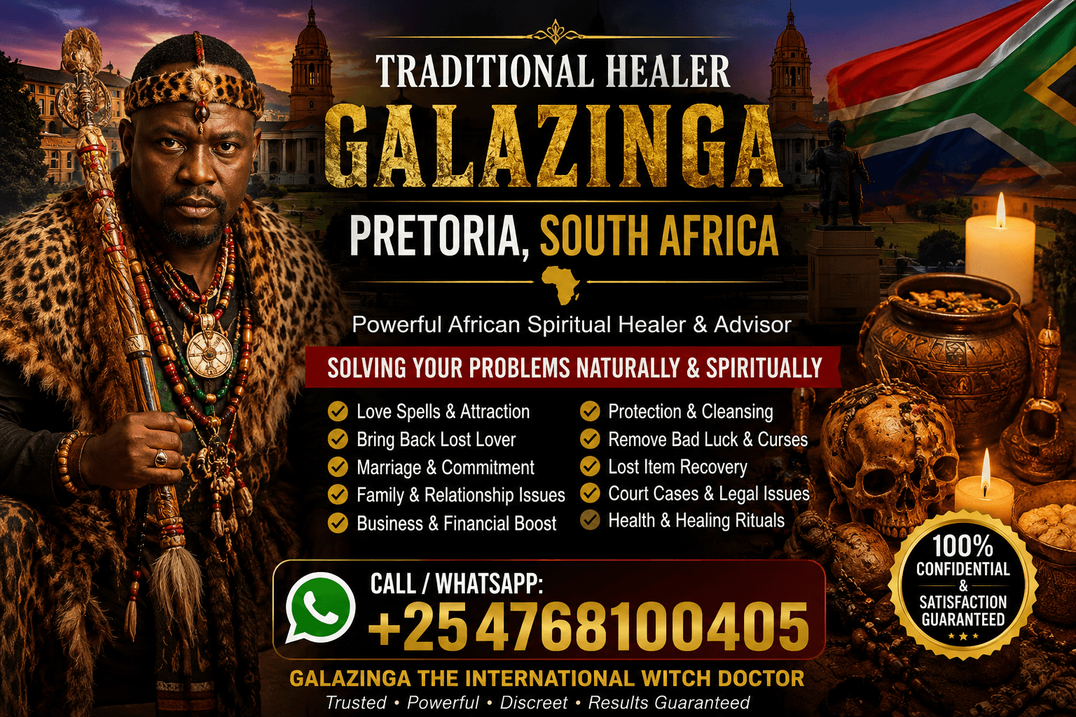 Powerful Traditional Healer Galazinga Pretoria, South Africa +254 768 100 405 17 Traditional Healer Galazinga Pretoria, South Africa