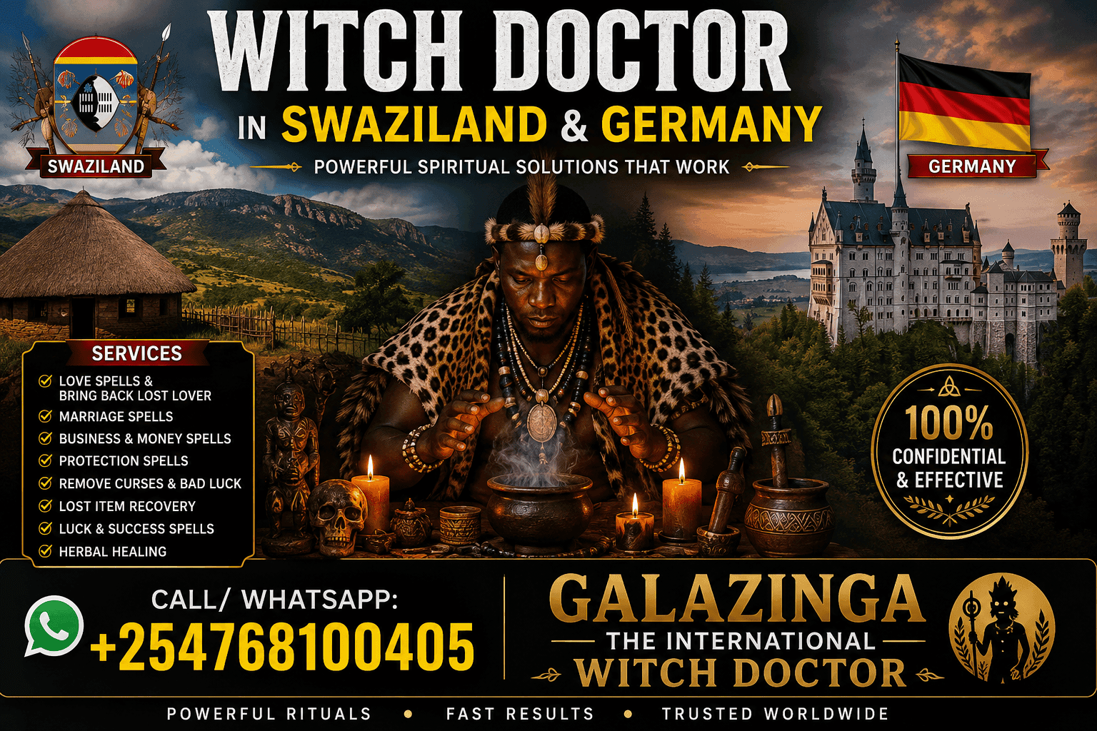 Powerful Witch Doctor in Swaziland & Germany +254 768 100 405 7 Witch Doctor in Swaziland & Germany